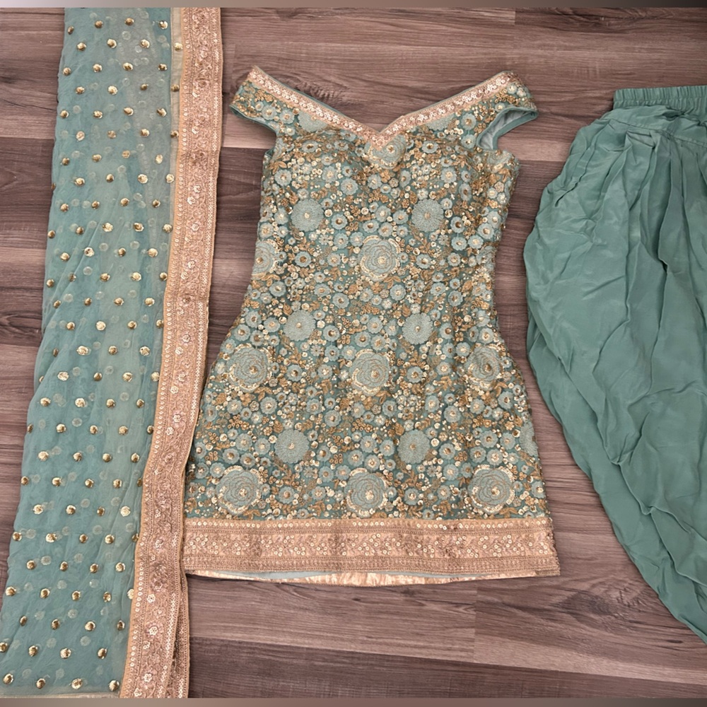 Mint Dhoti salwar suit Indian Punjabi - Picture 4 of 7